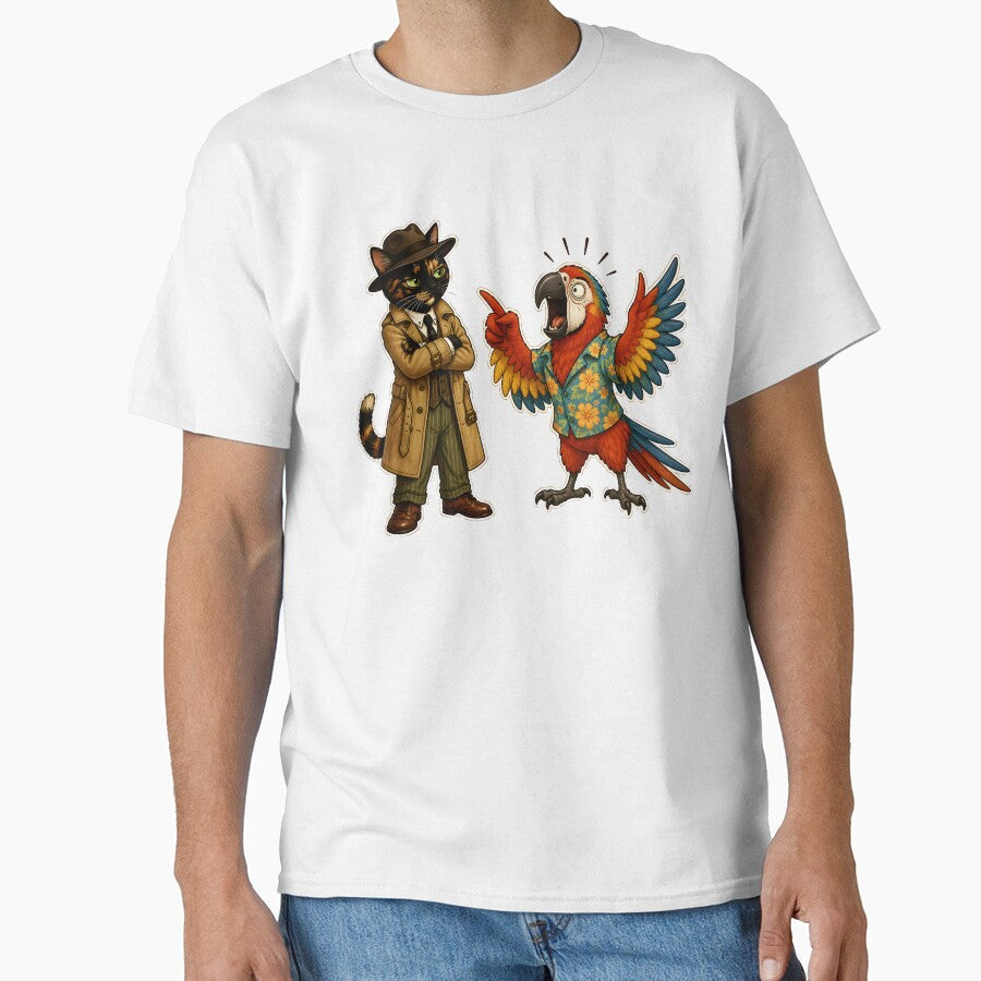 Funny Cat Detective and Dramatic Parrot  Gift for Best Friend Introvert and Extrovert  Duo True Crime Cat Lover by Martin's_Design - T-Shirt, Sweatshirt, Hoodie