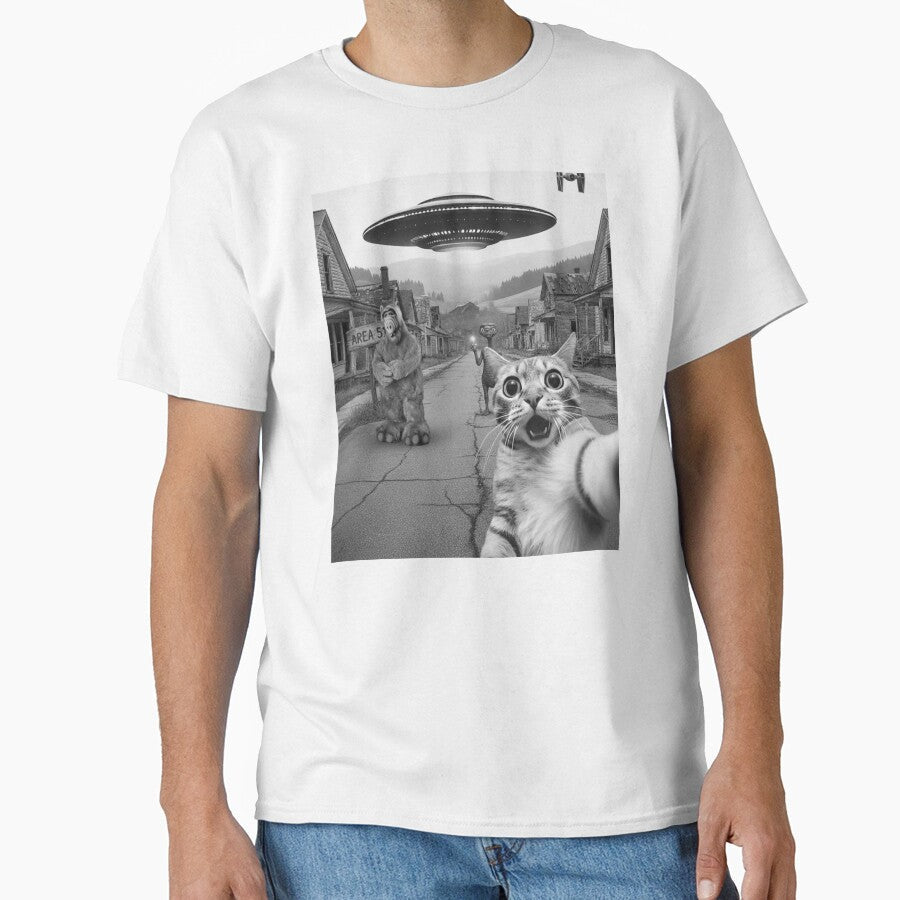 Cat on the run from Ufos and Alfs by Strauss-Design Unisex T-shirt, Sweatshirt, Hoodie, Long Sleeve Tee - T-Shirt, Sweatshirt, Hoodie