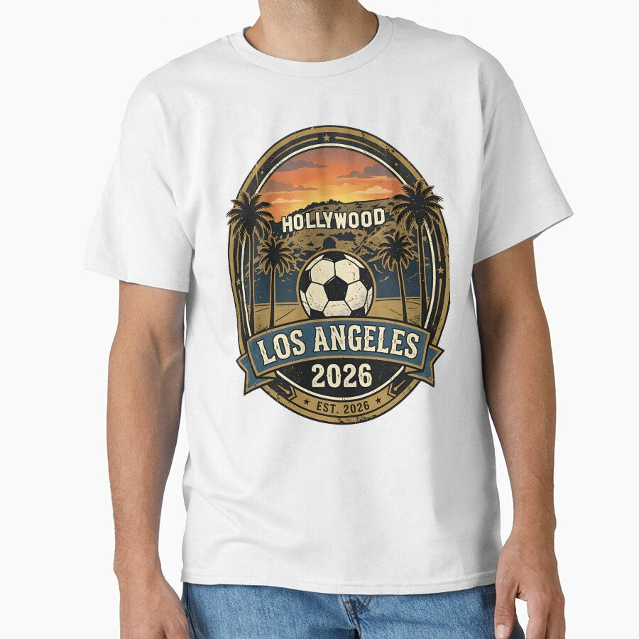 Los Angeles 2026 World Cup Host City Vintage Football Badge  Hollywood Soccer Crest by BrickByDream - T-Shirt, Sweatshirt, Hoodie
