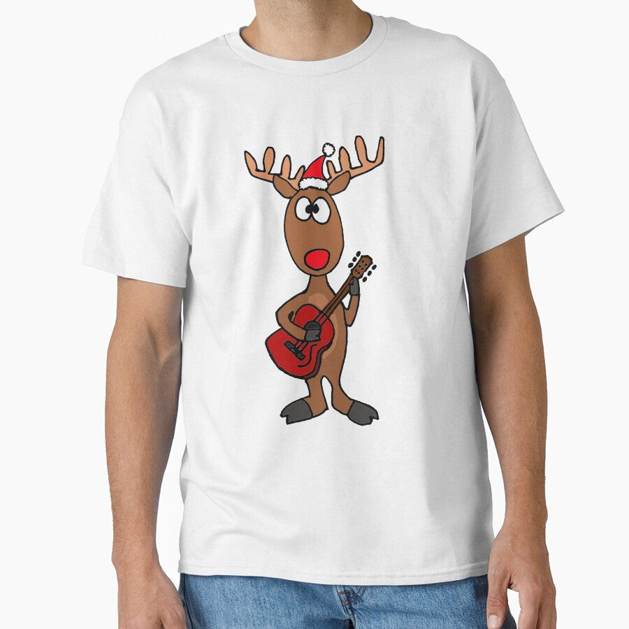 Cool Rudolph the Red Nosed Reindeer Playing Red Guitar by Nature's Fancy Unisex T-shirt, Sweatshirt, Hoodie, Long Sleeve Tee - T-Shirt, Sweatshirt, Hoodie