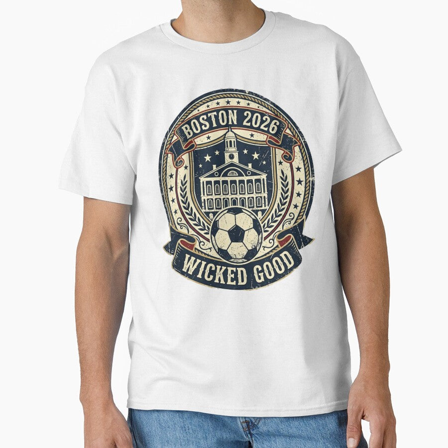 Boston 2026 World Cup Host City Vintage Football Badge  Wicked Good Soccer Crest by BrickByDream - T-Shirt, Sweatshirt, Hoodie