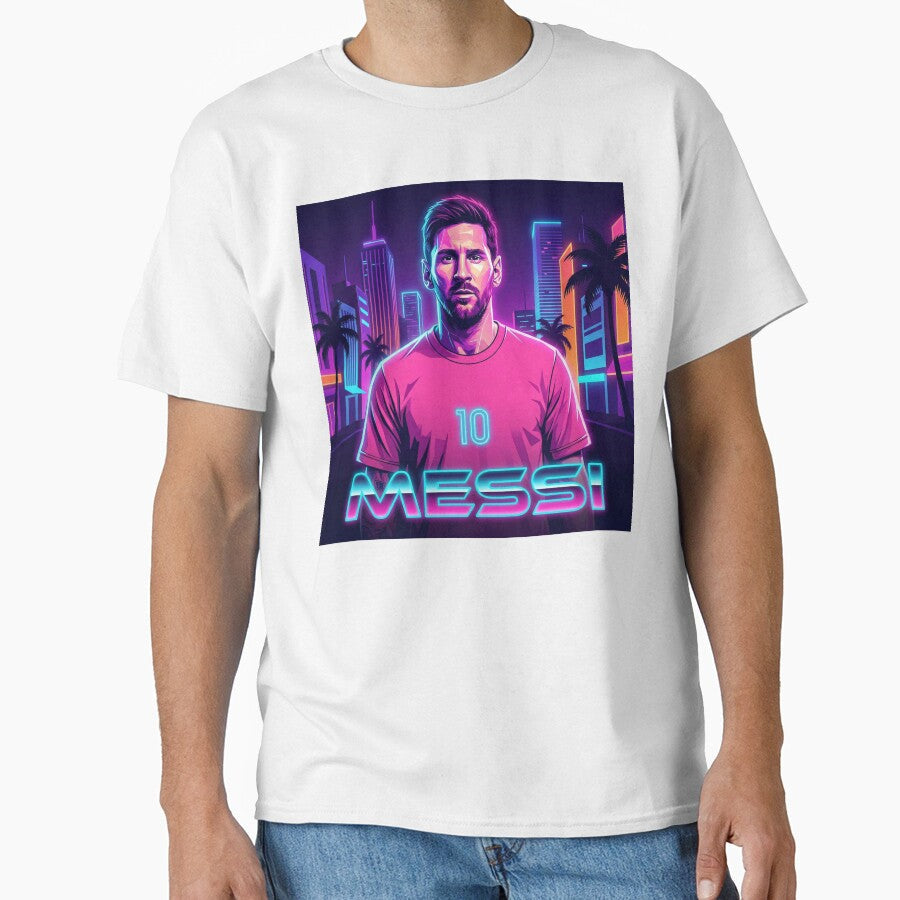 Inter Miami Football Legend Messi Cyberpunk Retro Futurist Design (Version 4) by Jess Iachini - T-Shirt, Sweatshirt, Hoodie