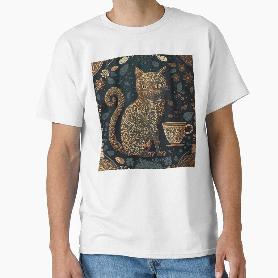 Cat and Coffee Design Pattern by Juliascutecornr Unisex T-shirt, Sweatshirt, Hoodie, Long Sleeve Tee - T-Shirt, Sweatshirt, Hoodie