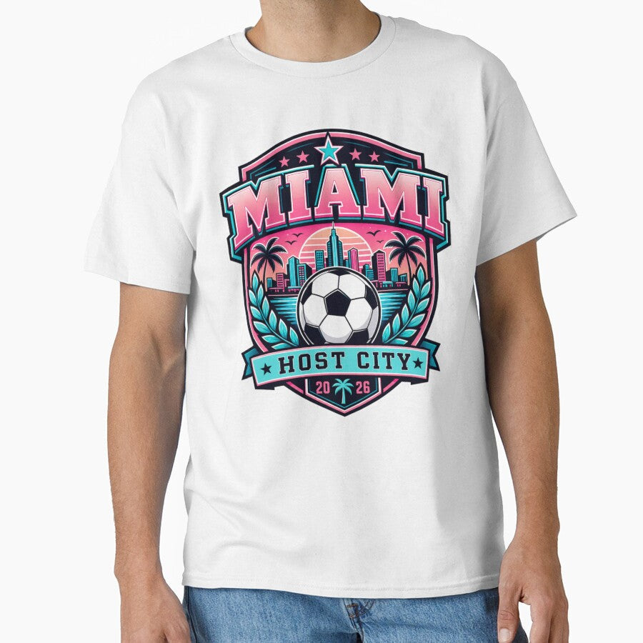 Miami 2026 Host City Emblem Soccer Football Events by BrickByDream Unisex T-shirt, Sweatshirt, Hoodie, Long Sleeve Tee - T-Shirt, Sweatshirt, Hoodie