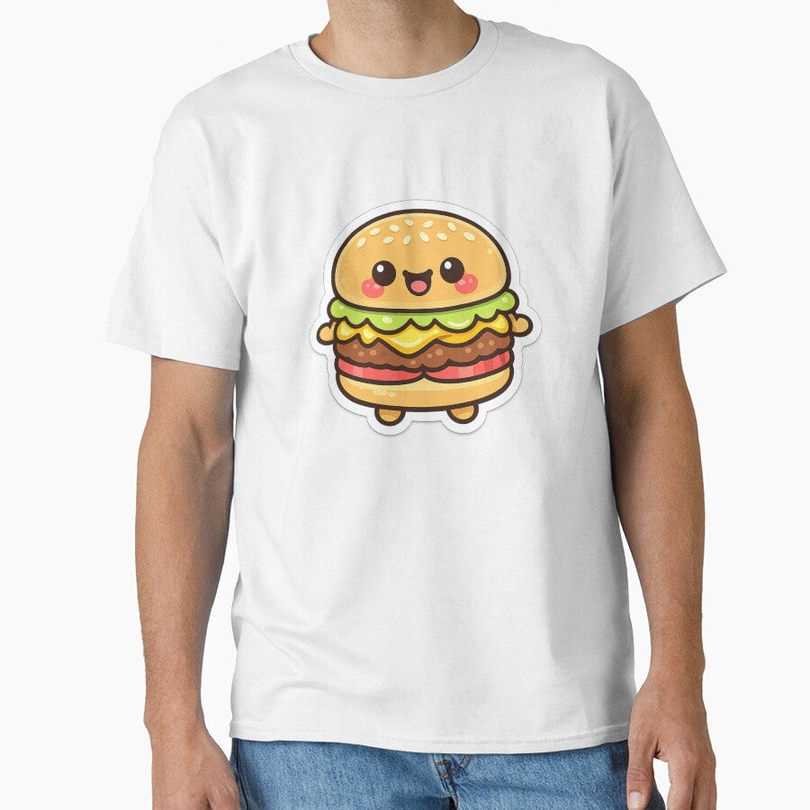 Cute Kawaii Burger Character Sticker  Smiling Cartoon Burger Food Illustration by irfanshikh - T-Shirt, Sweatshirt, Hoodie