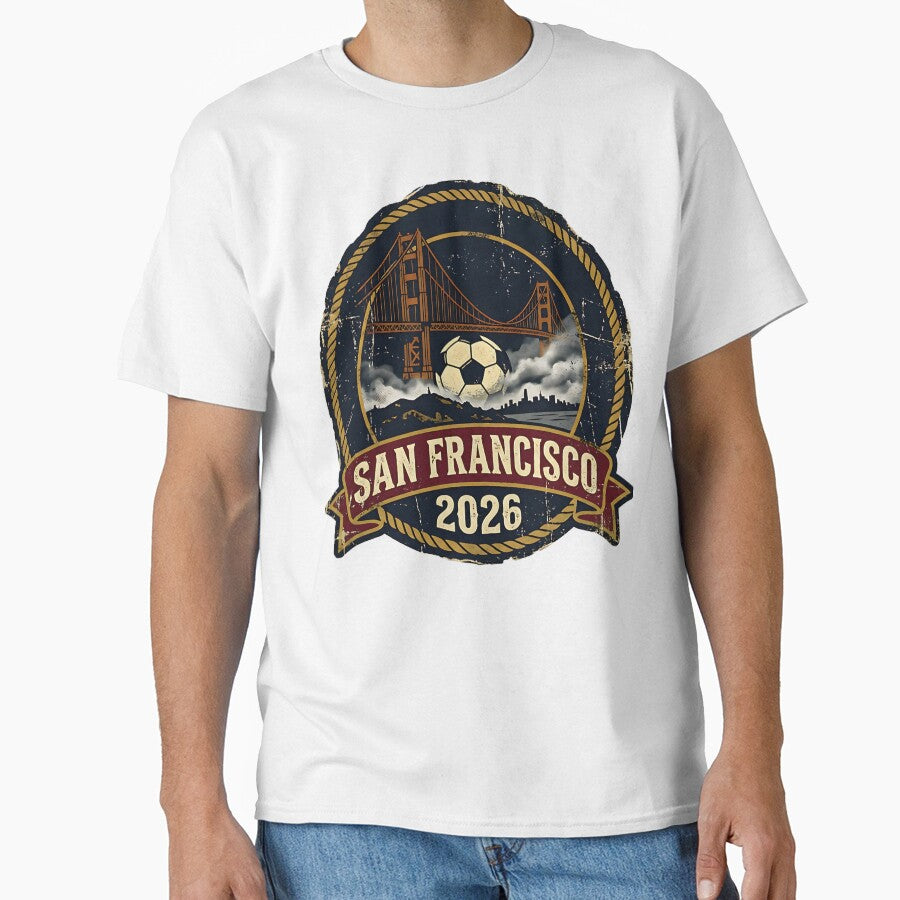San Francisco 2026 World Cup Host City Vintage Football Badge  Golden Gate Soccer Crest by BrickByDream - T-Shirt, Sweatshirt, Hoodie