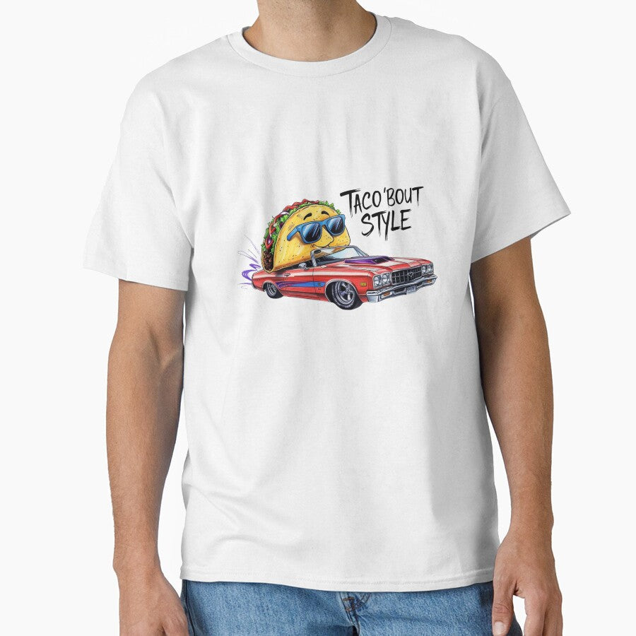 Cool Taco Driving Classic Car Illustration by LOLThreads Unisex T-shirt, Sweatshirt, Hoodie, Long Sleeve Tee - T-Shirt, Sweatshirt, Hoodie