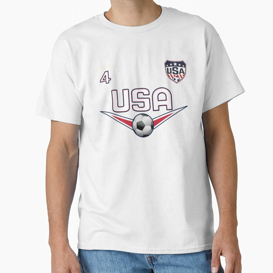 USA Soccer T shirt with Number 4 by fermo Unisex T-shirt, Sweatshirt, Hoodie, Long Sleeve Tee - T-Shirt, Sweatshirt, Hoodie