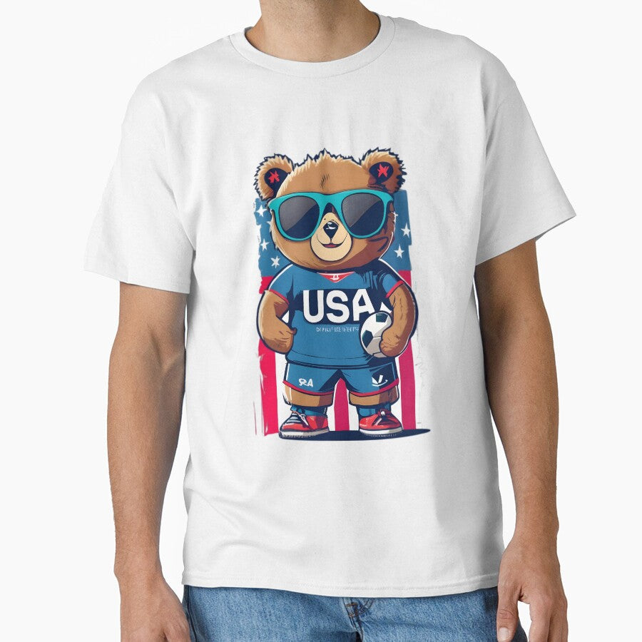 Cute Bear From USA Playing Football by JurenArt Unisex T-shirt, Sweatshirt, Hoodie, Long Sleeve Tee - T-Shirt, Sweatshirt, Hoodie
