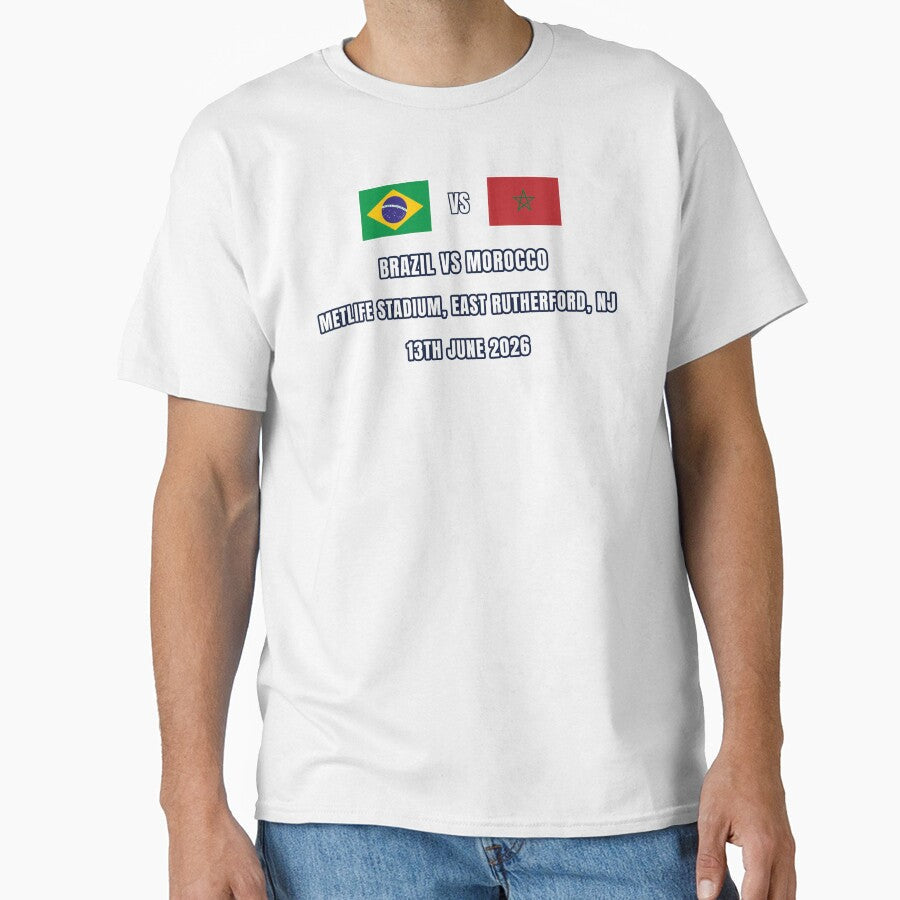 Brazil vs Morocco 13 June 2026  Football Match Design East Rutherford by The Hairy Melon Unisex T-shirt, Sweatshirt, Hoodie, Long Sleeve Tee - T-Shirt, Sweatshirt, Hoodie