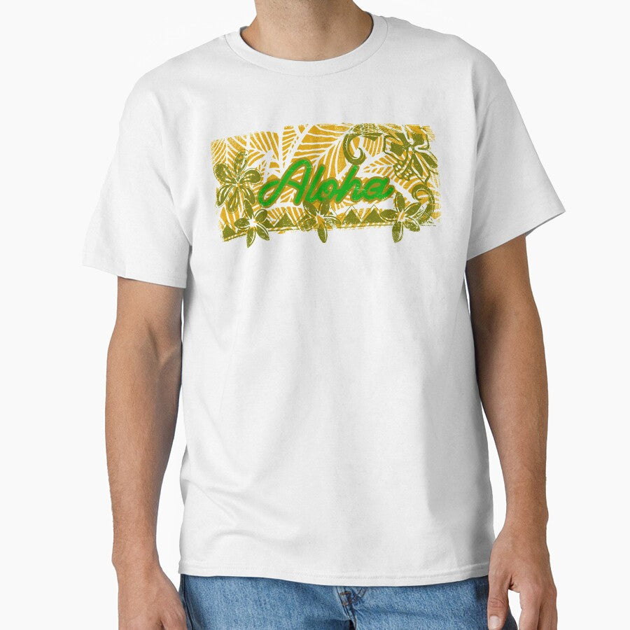 Vintage Distressed Ink Aloha Yellow Floral Banner by sunnthreads Unisex T-shirt, Sweatshirt, Hoodie, Long Sleeve Tee - T-Shirt, Sweatshirt, Hoodie