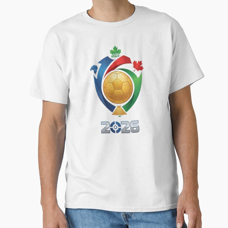 Golden Soccer Ball 2026 Host Nations Emblem by Bulk store Unisex T-shirt, Sweatshirt, Hoodie, Long Sleeve Tee - T-Shirt, Sweatshirt, Hoodie