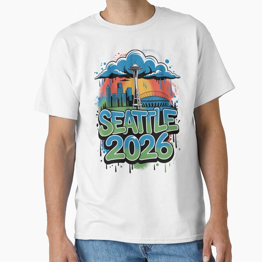 Seattle 2026  Space Needle Stadium Skyline T-Shirt V8 by DarylWelsh2024 Unisex T-shirt, Sweatshirt, Hoodie, Long Sleeve Tee - T-Shirt, Sweatshirt, Hoodie