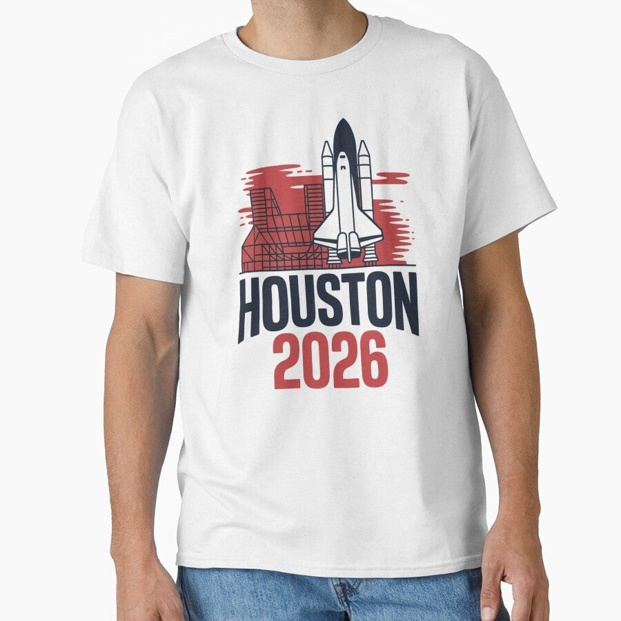Houston 2026 Space Shuttle Football T-Shirt V7 by DarylWelsh2024 Unisex T-shirt, Sweatshirt, Hoodie, Long Sleeve Tee - T-Shirt, Sweatshirt, Hoodie