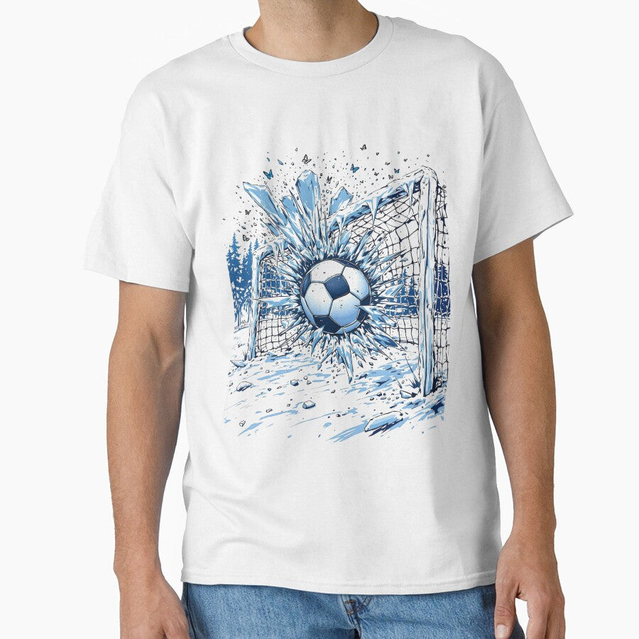 Frozen Strike - Winter Soccer Goal in the Icy Wilderness by HappySproutArt Unisex T-shirt, Sweatshirt, Hoodie, Long Sleeve Tee - T-Shirt, Sweatshirt, Hoodie