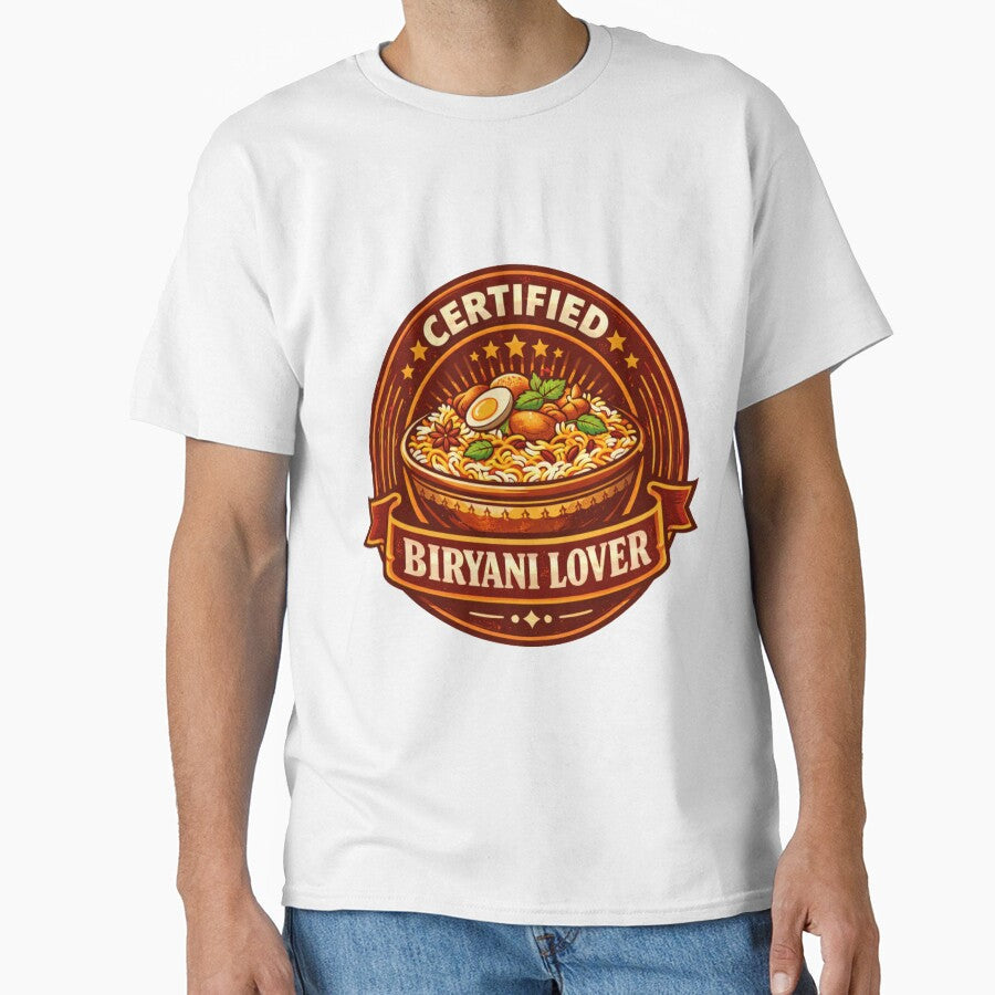 Certified Biryani Lover | Vintage Badge Indian Food Design | Funny Biryani Lover Gift Idea by Globalcitytees - T-Shirt, Sweatshirt, Hoodie