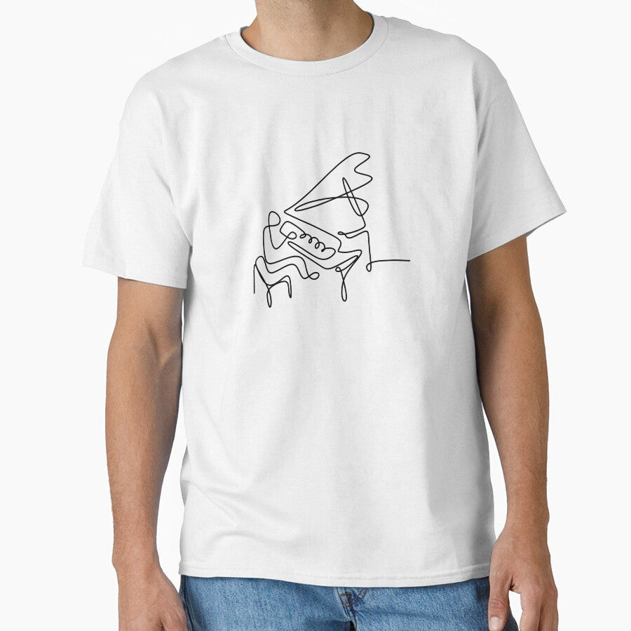 One Line Art Playing Piano Line Drawing Continuous Line by Oneline4life Unisex T-shirt, Sweatshirt, Hoodie, Long Sleeve Tee - T-Shirt, Sweatshirt, Hoodie