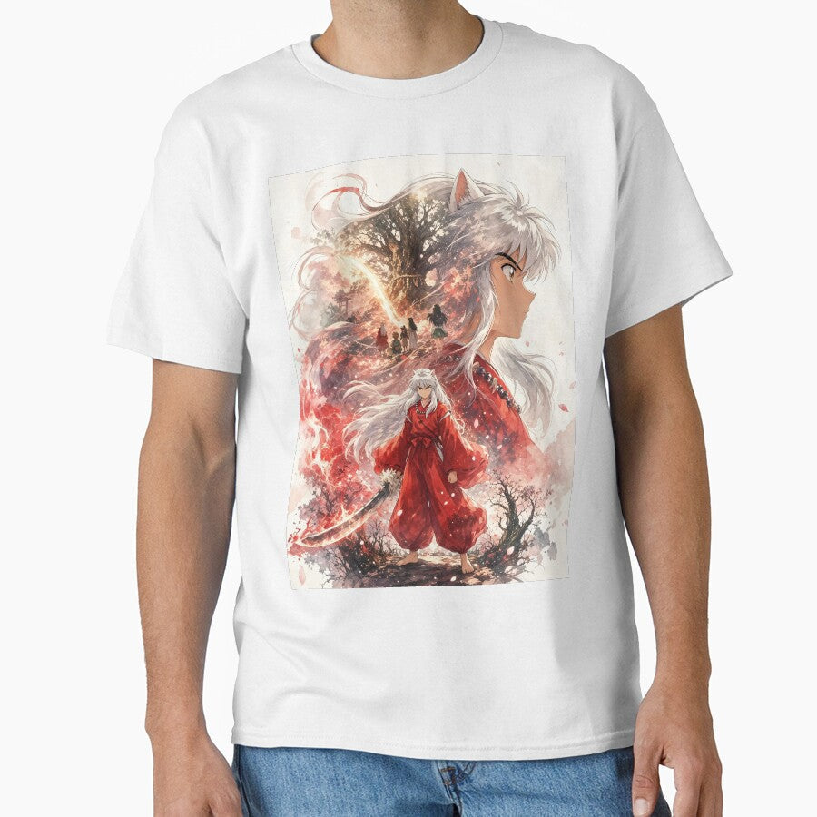 Inuyasha Sacred Flame Guardian  Tessaiga Yokai Warrior Fantasy Anime Watercolor Art by Dyan4 - T-Shirt, Sweatshirt, Hoodie