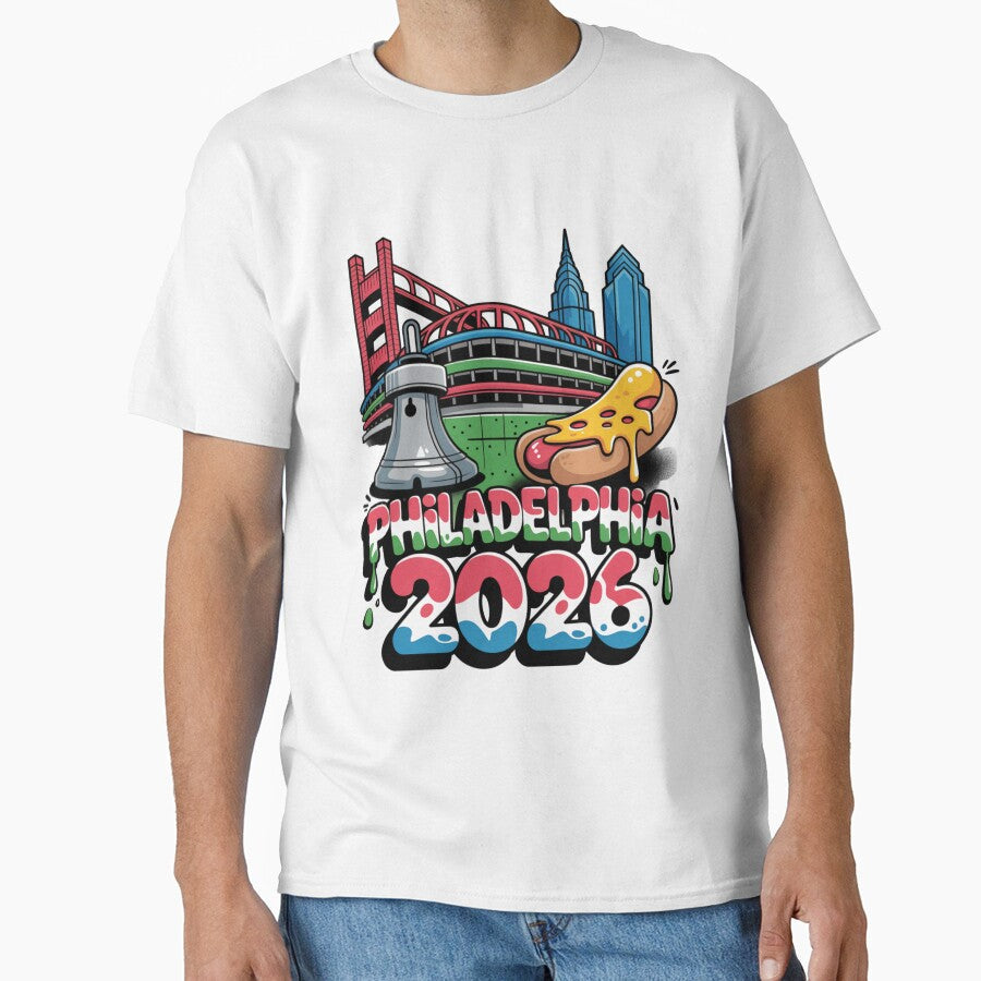 Philadelphia 2026 Liberty Bell Stadium Cheesesteak T-Shirt V18 by DarylWelsh2024 Unisex T-shirt, Sweatshirt, Hoodie, Long Sleeve Tee - T-Shirt, Sweatshirt, Hoodie