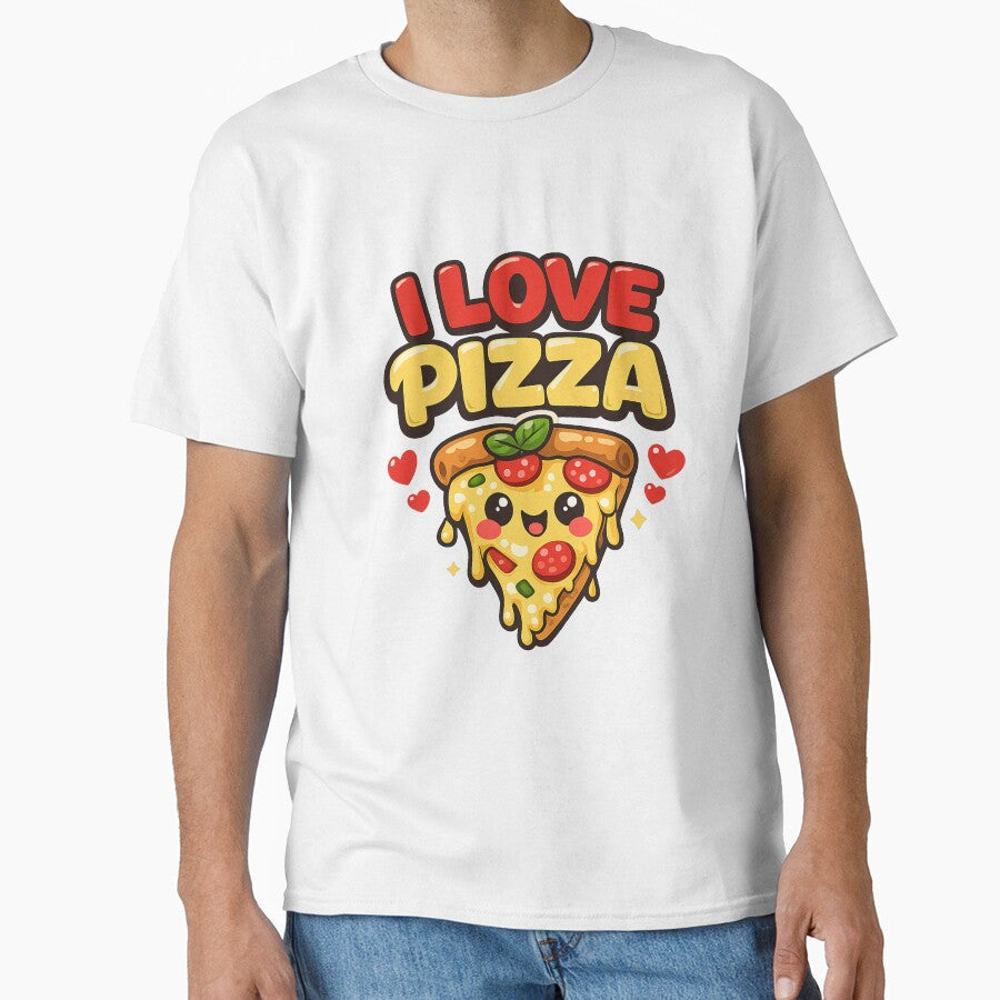 I Love Pizza Cute Kawaii Food Lover by Gift Phrase Studio Unisex T-shirt, Sweatshirt, Hoodie, Long Sleeve Tee - T-Shirt, Sweatshirt, Hoodie