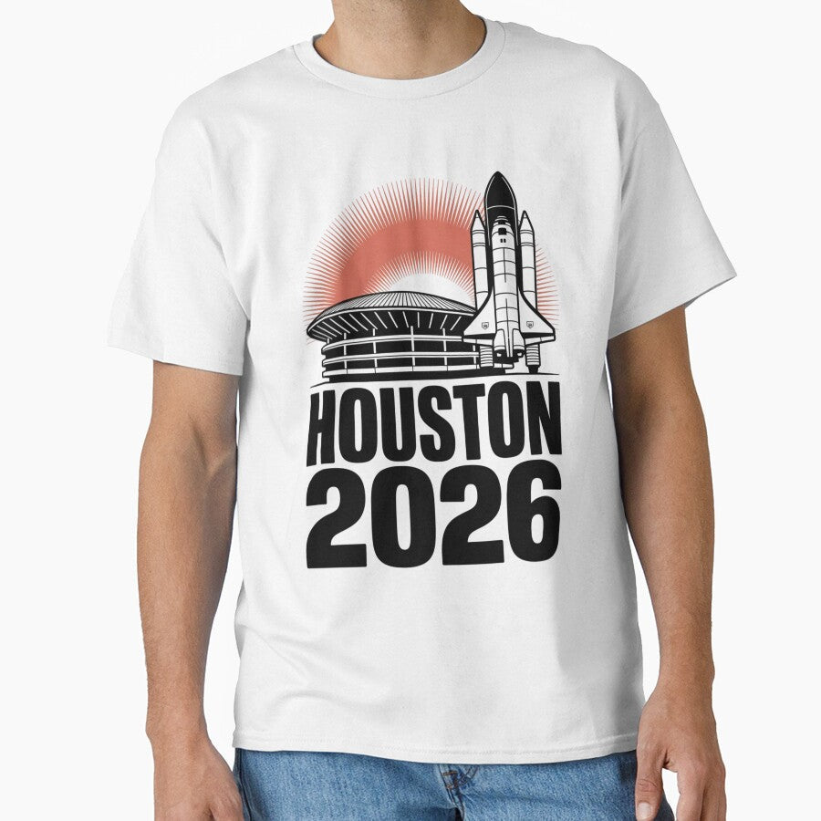 Houston 2026 Space Shuttle Football T-Shirt V2 by DarylWelsh2024 Unisex T-shirt, Sweatshirt, Hoodie, Long Sleeve Tee - T-Shirt, Sweatshirt, Hoodie