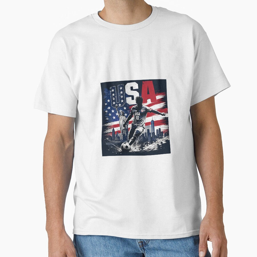 USA Soccer Player Patriotic American Flag by BorikenDesign Unisex T-shirt, Sweatshirt, Hoodie, Long Sleeve Tee - T-Shirt, Sweatshirt, Hoodie