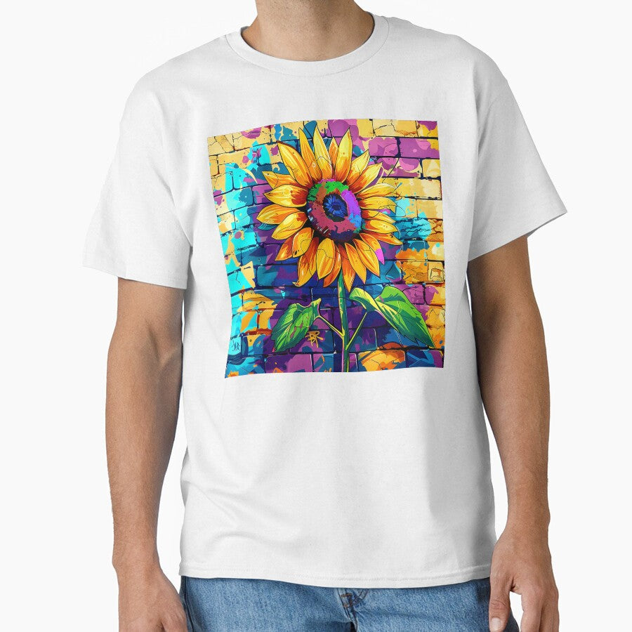 Pop Art Daisy Flower Colorful Graffiti Street Mural by DEC02 Unisex T-shirt, Sweatshirt, Hoodie, Long Sleeve Tee - T-Shirt, Sweatshirt, Hoodie