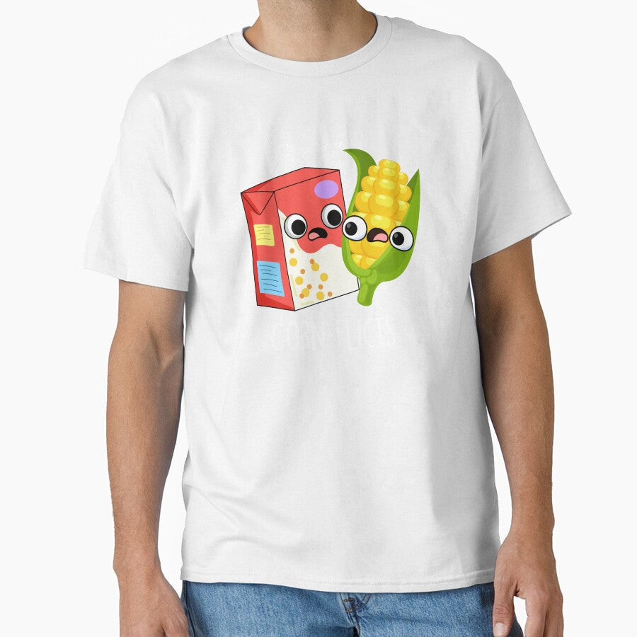 Corn-flict Funny Cornflake Corn Pun (Dark BG) by punnybone Unisex T-shirt, Sweatshirt, Hoodie, Long Sleeve Tee - T-Shirt, Sweatshirt, Hoodie