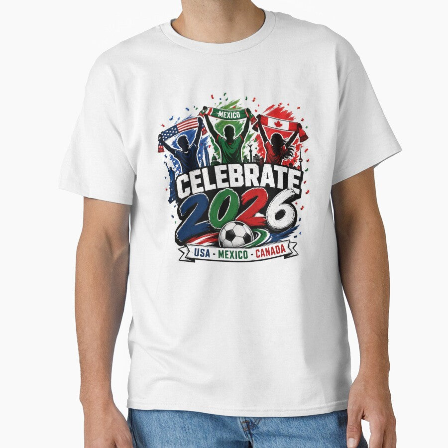 Celebrate 2026 USA Mexico Canada Soccer Fans by emaga Unisex T-shirt, Sweatshirt, Hoodie, Long Sleeve Tee - T-Shirt, Sweatshirt, Hoodie
