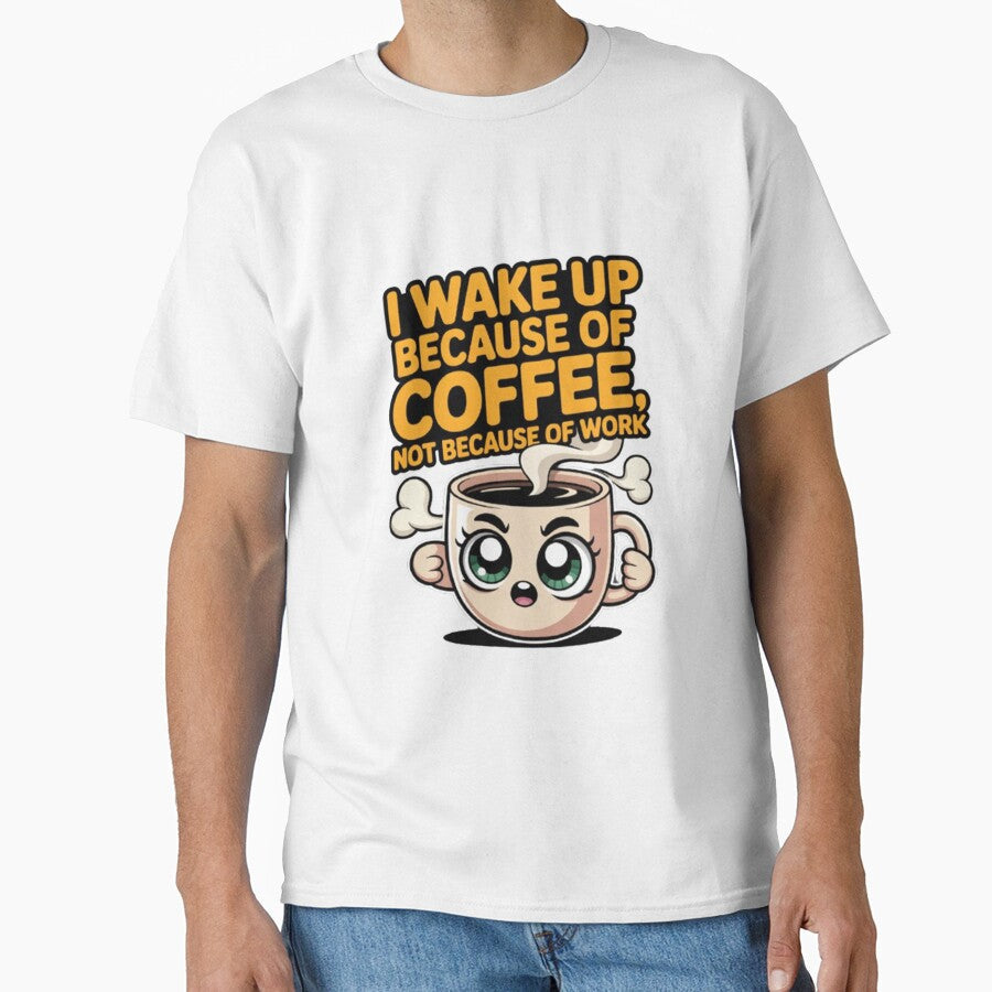 I Wake Up Because Of Coffee Not Because Of Work Funny Design by fantasticdesign Unisex T-shirt, Sweatshirt, Hoodie, Long Sleeve Tee - T-Shirt, Sweatshirt, Hoodie