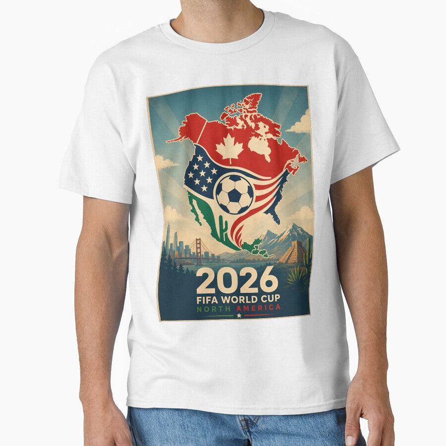 North America 2026 Soccer Championship Old Style Poster by Abeshinobi Unisex T-shirt, Sweatshirt, Hoodie, Long Sleeve Tee - T-Shirt, Sweatshirt, Hoodie