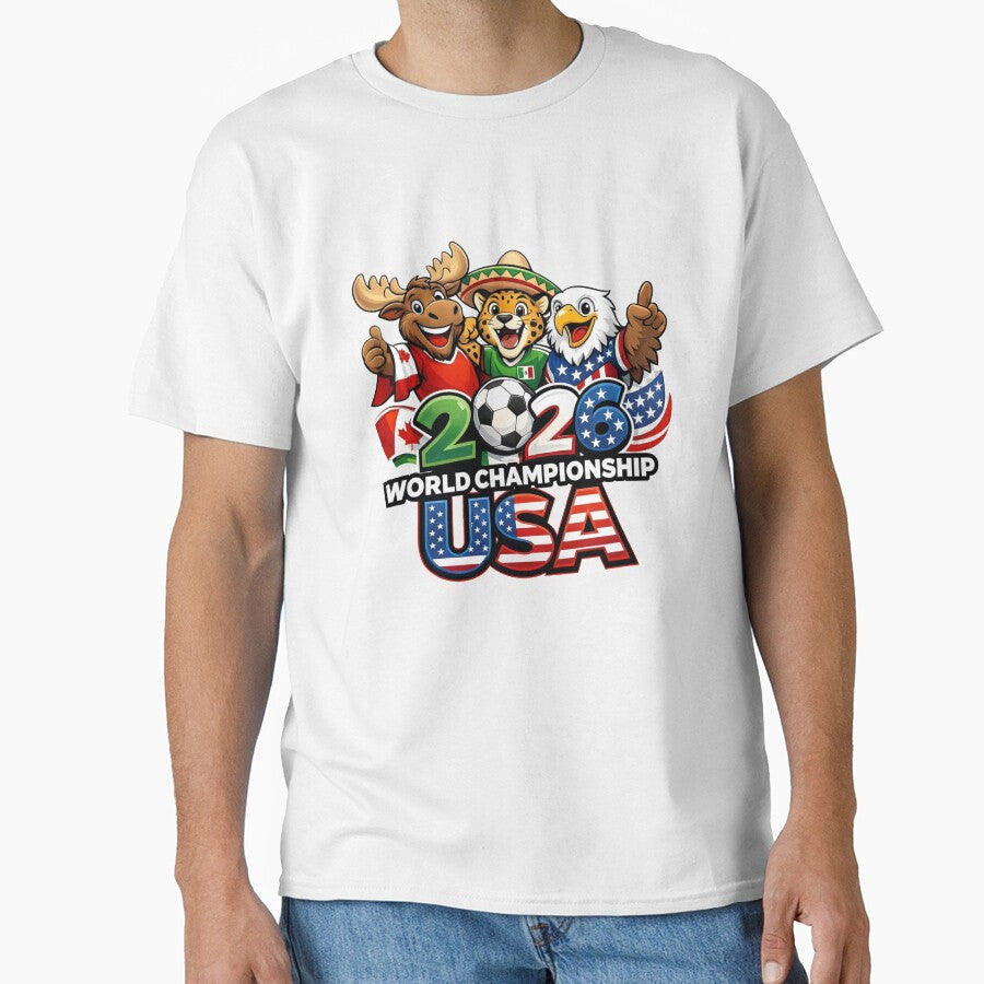 World Football Championship 2026 USA Canada Mexico Mascot by Thread&Fable Unisex T-shirt, Sweatshirt, Hoodie, Long Sleeve Tee - T-Shirt, Sweatshirt, Hoodie
