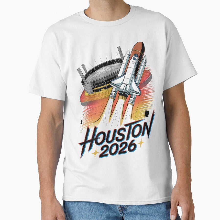 Houston 2026 Space Shuttle Football T-Shirt V18 by DarylWelsh2024 Unisex T-shirt, Sweatshirt, Hoodie, Long Sleeve Tee - T-Shirt, Sweatshirt, Hoodie
