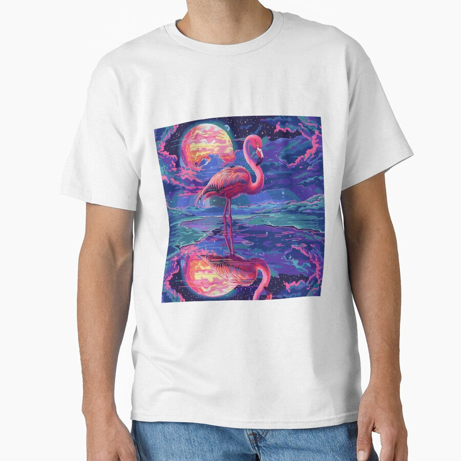 Cosmic Flamingo Pixel Art by Kaos-Bit Unisex T-shirt, Sweatshirt, Hoodie, Long Sleeve Tee - T-Shirt, Sweatshirt, Hoodie