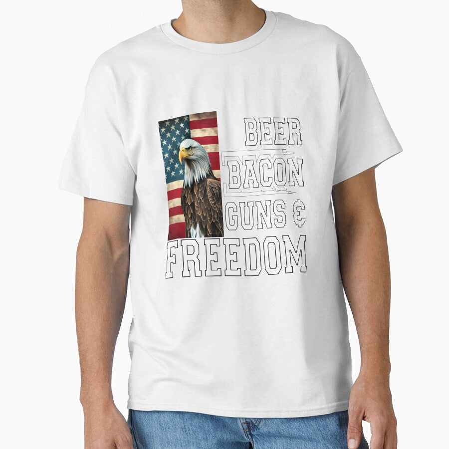 Beer Drinker Drinking Beer Bacon Guns & Freedom by fantasticdesign Unisex T-shirt, Sweatshirt, Hoodie, Long Sleeve Tee - T-Shirt, Sweatshirt, Hoodie
