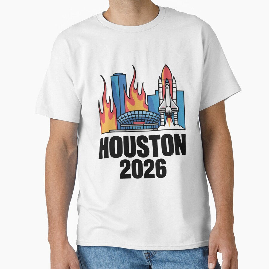 Houston 2026 Space Shuttle Football T-Shirt V9 by DarylWelsh2024 Unisex T-shirt, Sweatshirt, Hoodie, Long Sleeve Tee - T-Shirt, Sweatshirt, Hoodie