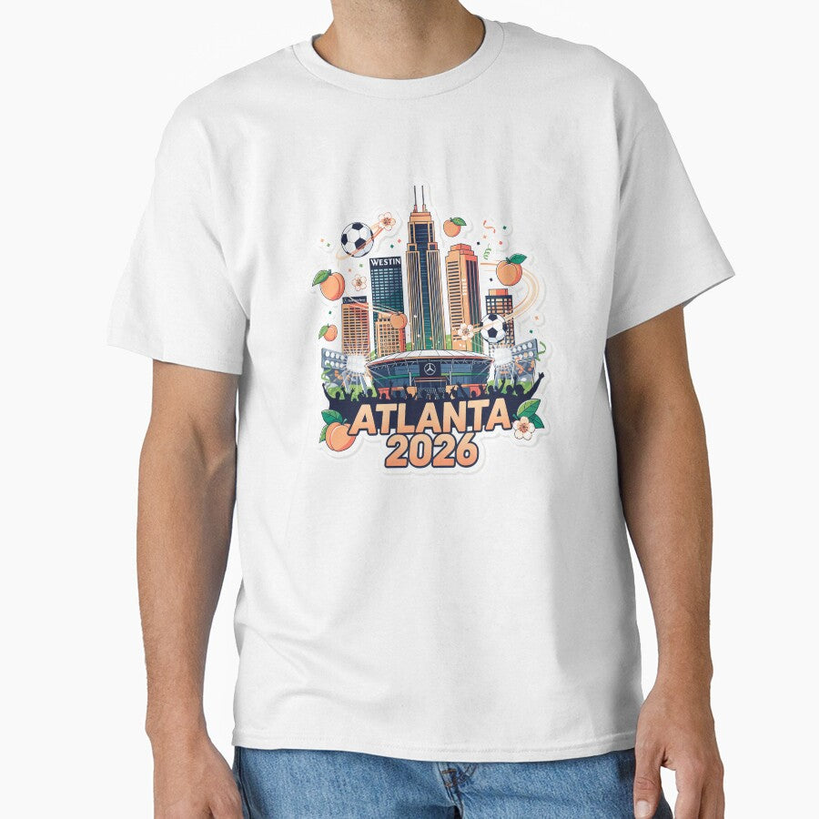 Atlanta 2026 Skyline Soccer by Modefissi Unisex T-shirt, Sweatshirt, Hoodie, Long Sleeve Tee - T-Shirt, Sweatshirt, Hoodie