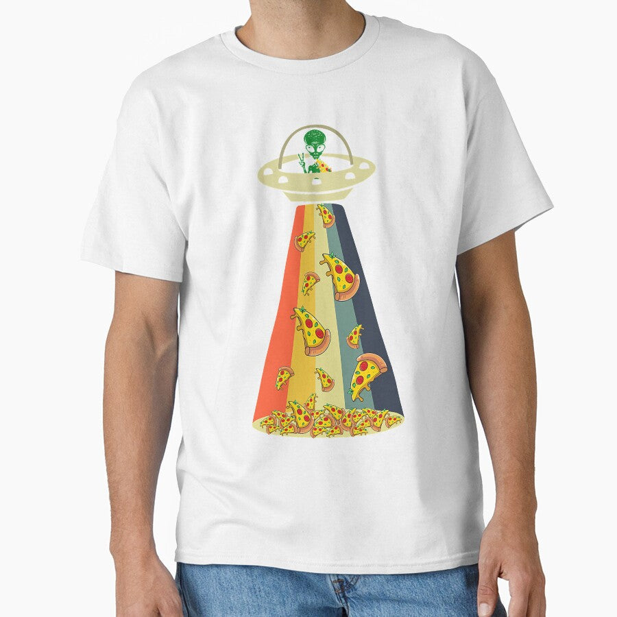 Funny Pizza UFO Alien Eating Pizza by NikolaMilosevic Unisex T-shirt, Sweatshirt, Hoodie, Long Sleeve Tee - T-Shirt, Sweatshirt, Hoodie