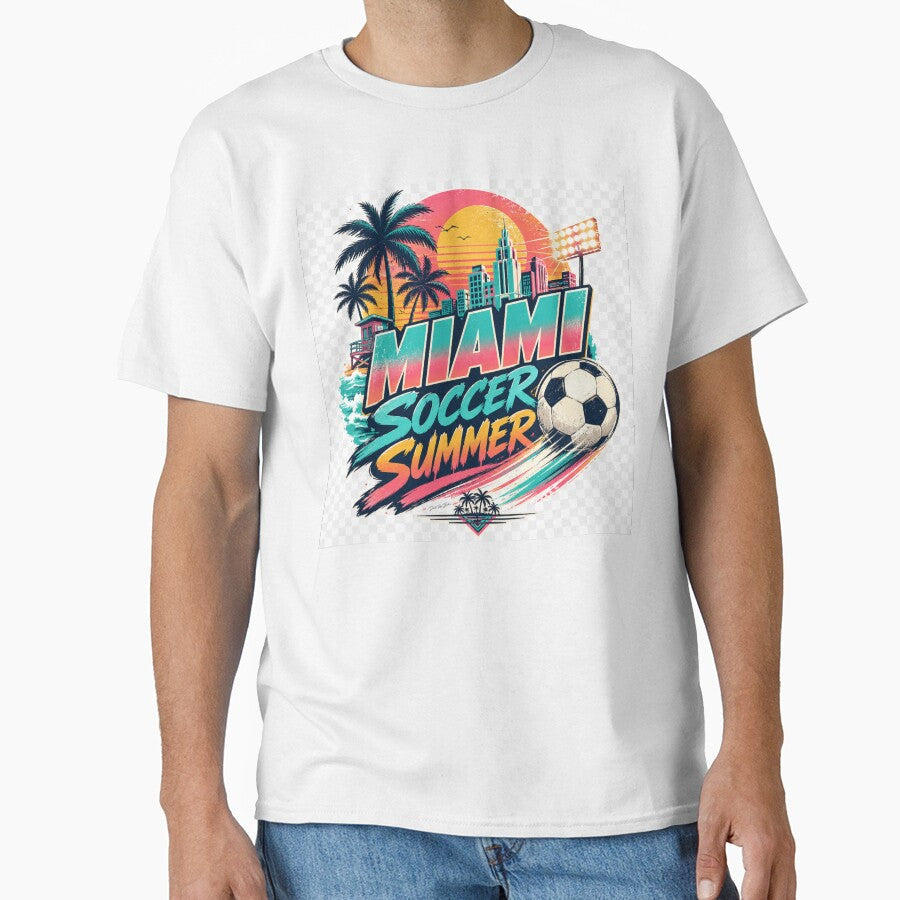 Miami Soccer Summer  Retro Beach Match Day Design by MySheetMusicArt Unisex T-shirt, Sweatshirt, Hoodie, Long Sleeve Tee - T-Shirt, Sweatshirt, Hoodie