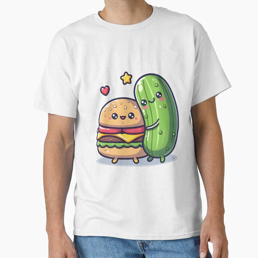 Kawaii Burger Hugging Pickle by CanvasCutie Unisex T-shirt, Sweatshirt, Hoodie, Long Sleeve Tee - T-Shirt, Sweatshirt, Hoodie