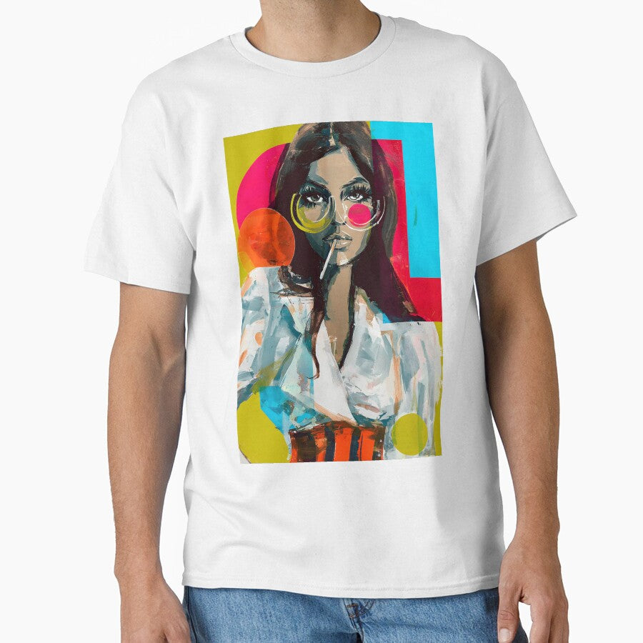 Embrace Bold Pop Art Style with a Fashionable Woman in Oversized Round Glasses by OlfactoART Studio - T-Shirt, Sweatshirt, Hoodie