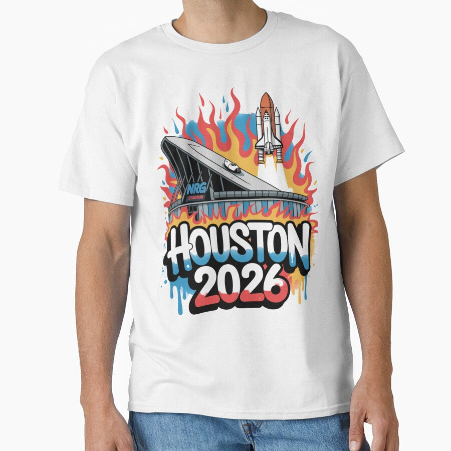 Houston 2026 Space Shuttle Football T-Shirt V5 by DarylWelsh2024 Unisex T-shirt, Sweatshirt, Hoodie, Long Sleeve Tee - T-Shirt, Sweatshirt, Hoodie