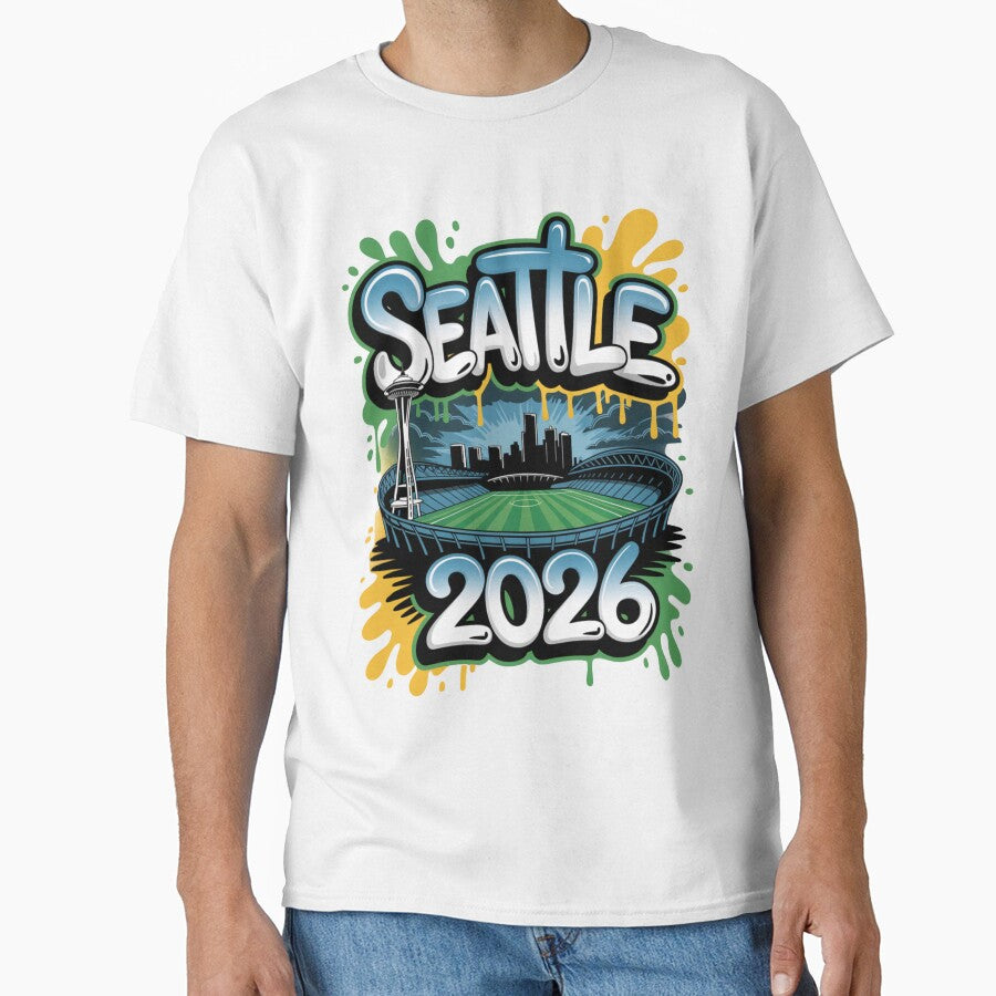 Seattle 2026  Space Needle Stadium Skyline T-Shirt V7 by DarylWelsh2024 Unisex T-shirt, Sweatshirt, Hoodie, Long Sleeve Tee - T-Shirt, Sweatshirt, Hoodie