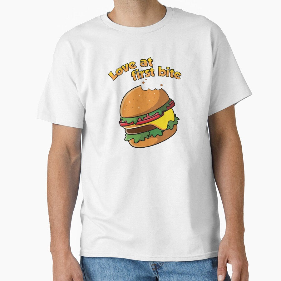 Love at first bite cheese burger by Donutlovers Unisex T-shirt, Sweatshirt, Hoodie, Long Sleeve Tee - T-Shirt, Sweatshirt, Hoodie
