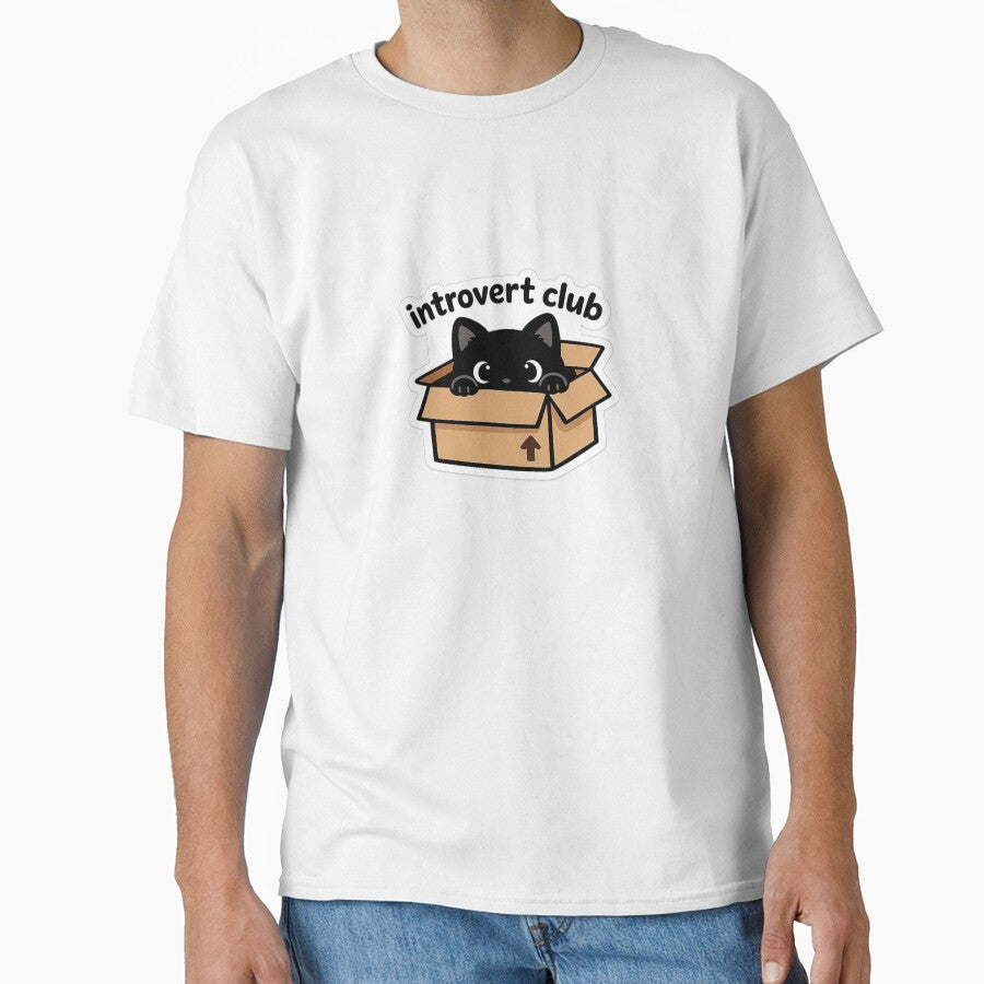 Introvert Club Cat In Box Cute Sticker by MyCreatureArt Unisex T-shirt, Sweatshirt, Hoodie, Long Sleeve Tee - T-Shirt, Sweatshirt, Hoodie