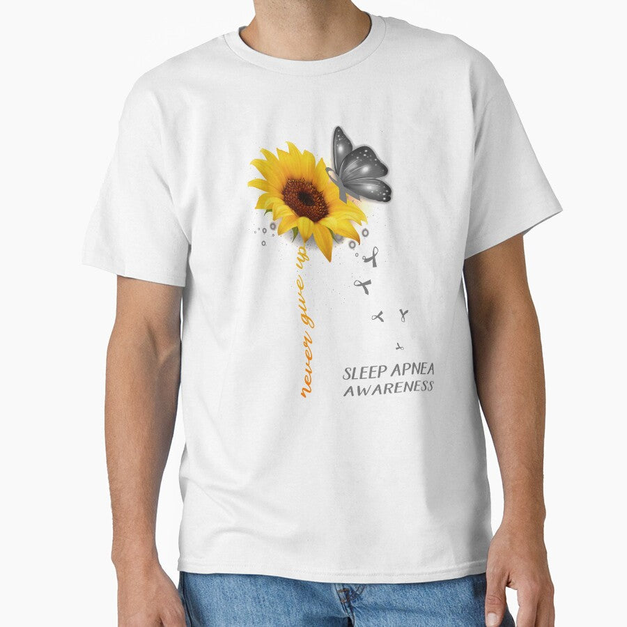 Never Give Up Sunflower Ribbon Sleep Apnea Awareness by deputylove Unisex T-shirt, Sweatshirt, Hoodie, Long Sleeve Tee - T-Shirt, Sweatshirt, Hoodie