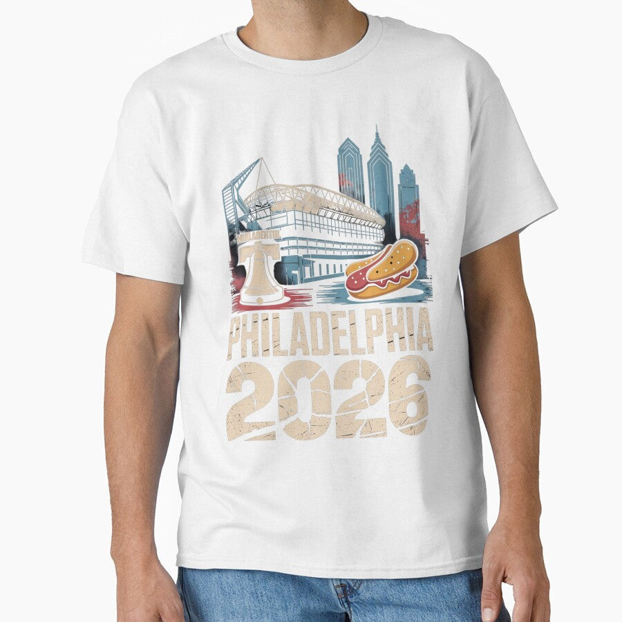 Philadelphia 2026 Liberty Bell Stadium Cheesesteak T-Shirt V1 by DarylWelsh2024 Unisex T-shirt, Sweatshirt, Hoodie, Long Sleeve Tee - T-Shirt, Sweatshirt, Hoodie