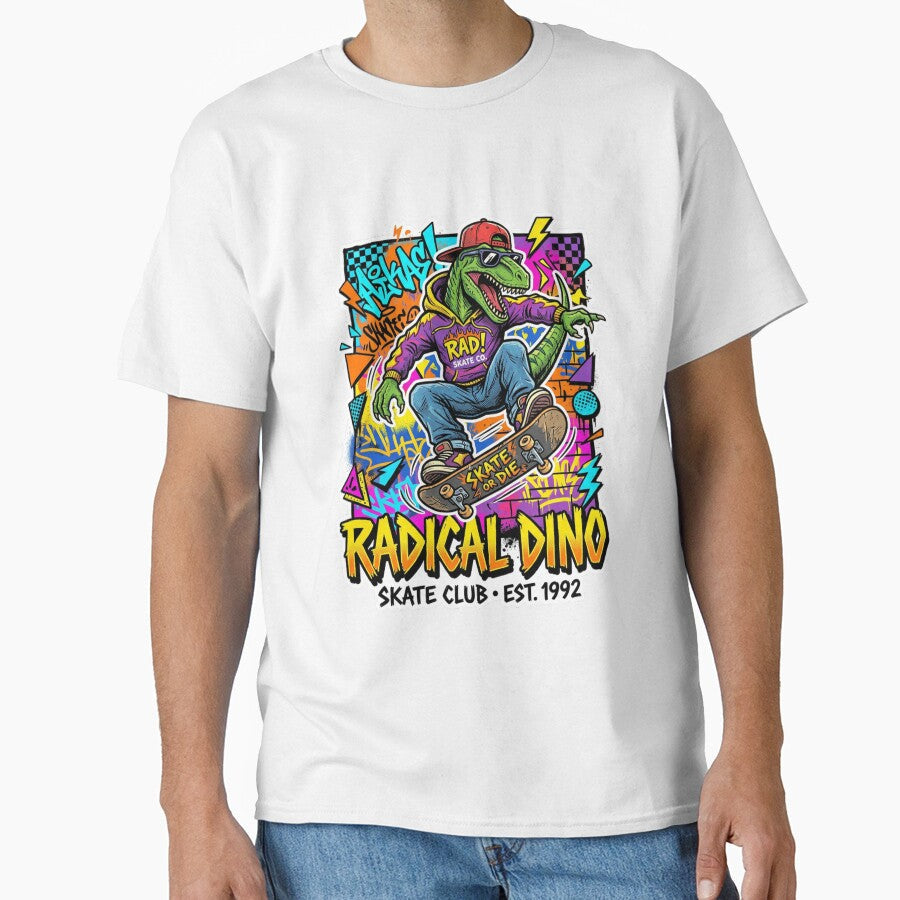 Radical Dino 90s by SnowballBunny Unisex T-shirt, Sweatshirt, Hoodie, Long Sleeve Tee - T-Shirt, Sweatshirt, Hoodie