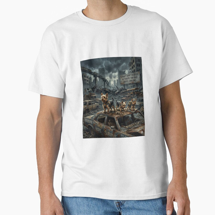 Apocalypse Yorkie Survivors Shirt  Dark Humor Dog Tee by Tiny Tyrant Co. Unisex T-shirt, Sweatshirt, Hoodie, Long Sleeve Tee - T-Shirt, Sweatshirt, Hoodie
