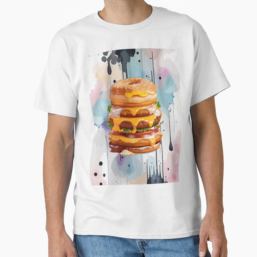 Double Donut Burger - Fast Food Favorite by FridPix Unisex T-shirt, Sweatshirt, Hoodie, Long Sleeve Tee - T-Shirt, Sweatshirt, Hoodie